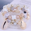 Bohemian multilayer beaded bracelet set with shells, crystal beads and evil eye charm - White Gold Champagne (5)