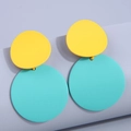 Neon yellow and green matte painted geometric acrylic drop earrings for women - Blue-Yellow