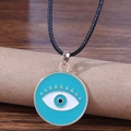 Minimalistische grüne Evil Eye Halskette mit goldenen Wimpern und schwarzer Kordel - Türkisblau (2091202)