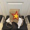 Khaki PU leather mini crossbody bag featuring red and yellow layered star patches - Khaki