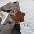 Borsa a tracolla a forma di stella marrone caramello con catena d'argento e volto sorridente - Kaki