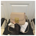 Detailaufnahme der beigen Satteltasche mit einer goldenen H-förmigen Metallschnalle - Khaki