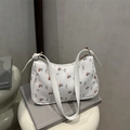 Elegante borsa hobo bianca con stampa floreale, tracolla in pelle e dettagli dorati - Fiore Multicolore