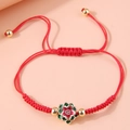 Handmade red braided cord flower bracelet with adjustable clasp and floral charm - Enamel Flower Red Rope (1004)