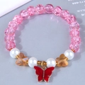 Detail of beaded bracelet with pink crackle beads and red butterfly pendant charms - Rose Red (42540)