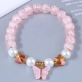 Pink crackle bead bracelet with butterfly pendant and white pearls for women - Pink (42536)