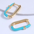 Sky blue enamel rectangle hoop earrings in gold plating with a tiny zircon accent - Blue (22101538)