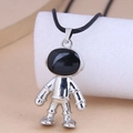 Astronaut hanger van zilverlegering en zwart email met zwarte gevlochten koordketting - Astronaut Stijl (机器人22082907)