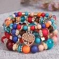 Multi-layer bohemian beaded bracelet set with a hollow heart tree of life pendant - Colorful