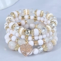 Bohemian multilayer beaded bracelet with white frosted beads and heart tree pendant - White