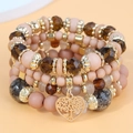 Bohemian multi-layer beaded bracelet set with golden heart tree of life pendant - Bean Green
