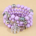 Multi-layer bohemian bracelet set with purple frosted beads and Tree of Life charm - Lavender