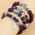 Multi-layer beaded bracelet with matte purple beads and silver Tree of Life charm - Deep purple