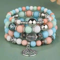 Mehrlagiges Perlenarmband-Set mit matten Macaron-Perlen und Lebensbaum-Anhänger - Mehrfarbig Stil (0520382)