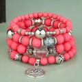 Set de pulseras multicapa bohemias con cuentas mate rosas y colgante árbol de la vida - Estilo Rojo Sandía (90520380)