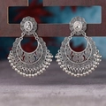 Orecchini vintage in argento con filigrana a luna e perline metalliche pendenti - Argento