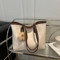 Grote beige en donkerbruine shopper tas met een schattige beer hanger voor werk - Met Hanger / Wit