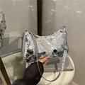Chic silver sequin crescent hobo bag with moon shape and metallic chain shoulder strap - Silver