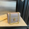 Pale pink underarm bag featuring crocodile pattern leather and golden chain strap - Khaki