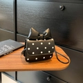 Mini black polka dot crossbody bag with a large bow detail and thin shoulder strap - Black