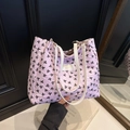 Sac cabas plissé rose avec imprimé nœuds noirs et bandoulières en cuir blanc - Avec Pendentif / Rose