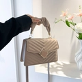 Beige pleated handbag with V-quilted faux leather and cloud-style handle for women - Khaki