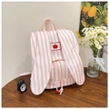 Detail of canvas backpack with pink stripes, bunny ears and star embroidery details - Without Stars Style / Pink