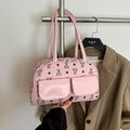 Borsa Boston rosa con stampe di orsi neri e due tasche frontali per un look chic - Rosa