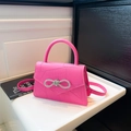 Magenta faux crocodile leather handbag with sparkling rhinestone bow and shoulder strap - Rose Red