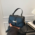 French vintage black lychee leather crossbody bag with gold hardware and top handle - Black