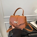 French vintage small square bag in brown lychee grain leather with golden H-clasp - Brown