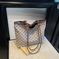 Cabas à carreaux pour femmes avec imprimé vintage et anses en cuir marron de style chic - Kaki