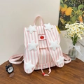 Rosa gestreifter Canvas-Rucksack mit Plüschsternen und kleiner Apfel-Stickerei - Rosa (Ohne Sterne)