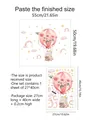Size chart showing cartoon elephant balloon window sticker dimensions and final wall display - 27x40cm