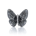 Elegant silver butterfly brooch with dark shell wings and sparkling zircon body detailing - Black Obsidian Rhinestone Butterfly Style (8)