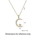 Gold moon and heart pendant necklace with rhinestones and size dimensions shown - Moon Heart Style (X3998)