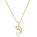 Elegante goldene Delfin-Halskette mit Perlmutt-Inlay und runder weißer Süßwasserperle - Gold