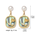 Detailed view of rose earrings with abalone shell inlay and pearl studs in gold finish - Abalone Shell Rose Style (E1327) / Earrings
