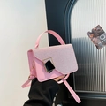 Pink minimalist crossbody bag with glitter flap and golden hardware for women - Pink