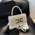 Schicke weiße Pailletten-Schultertasche mit goldenem Logo und Abnehmbarem Gurt - Weiß