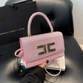 Rosa Handtasche mit Strasssteinen, goldenem Logo-Verschluss und Ledergriff - Rosa