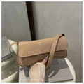 Minimalist nude patent leather shoulder bag with sleek flap and glossy mirror finish - Khaki
