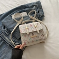 Mini zaino in pelle color crema con motivi di orsi e fiori e finiture dorate - Bianco Sporco