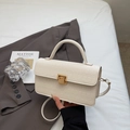 Petit sac à main beige crème à motif crocodile avec fermoir doré et poignée - Blanc Cassé