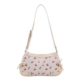 Minimalist cream underarm bag with cherry print and side bow detail for women - White