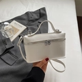 White lychee leather box handbag with dual zippers and detachable shoulder strap - Off White