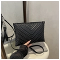 Black envelope crossbody bag with silver studs and V-quilted faux leather finish - Black