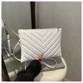 White V-quilted envelope crossbody bag with studded accents and adjustable shoulder strap - White