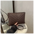 Dark brown envelope bag with V-shaped quilting and silver studs on adjustable strap - Coffee