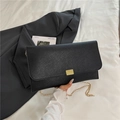 Sac bandoulière minimaliste en cuir Saffiano noir avec boucle en métal doré élégante - Noir